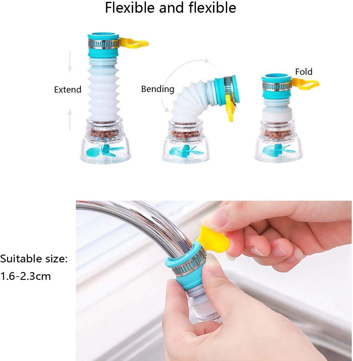 NOBILEA Flexible Kitchen Sink Faucet Extender - Anti-Splash Water Saving Rotatable Nozzle with Expandable Water Filter Shower Head - Perfect for Washing Dishes, Filling Pots & Cleaning Vegetables (Pack of 1)