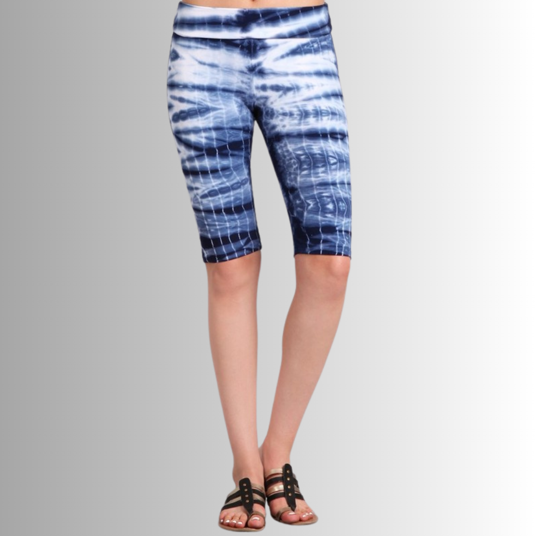 Tie Dye Biker Shorts for Women - High Waisted Long Length Yoga Shorts in Navy Blue | Perfect for Workouts, Running, Yoga & Summer Fashion