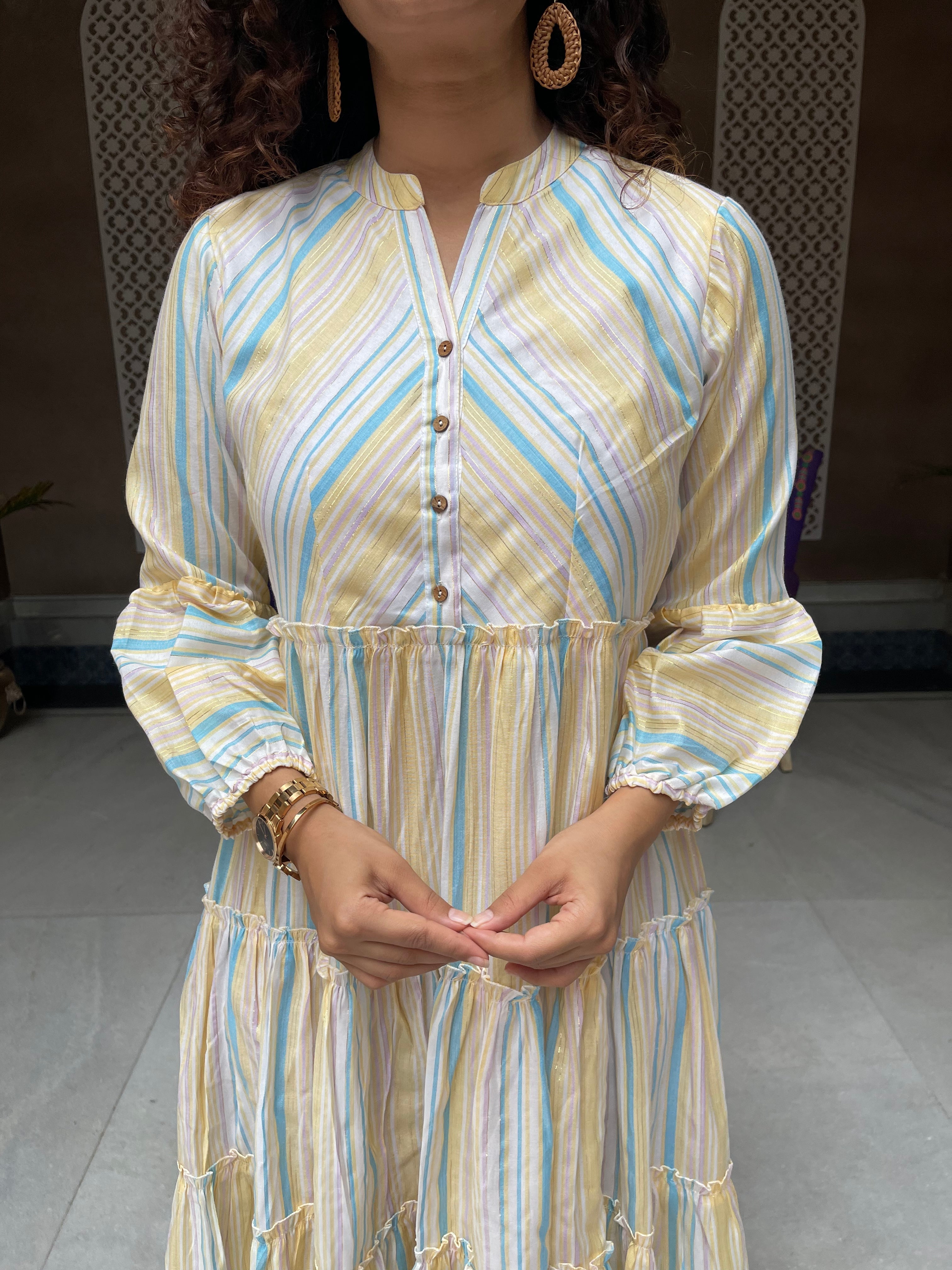 Pastel Blue Stripes Cotton Maxi Dress for Women - Soft Flowy Summer Beach Dress with Pockets | Perfect for Vacation, Boho Outfits & Casual Wear