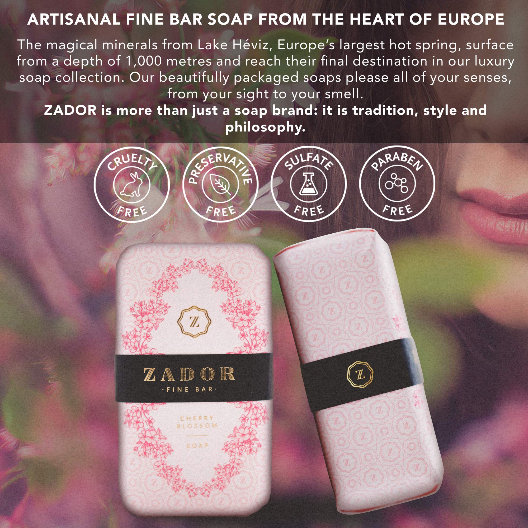 Zador Luxury Scented Soap - Cherry Blossom Fragrance, Handmade Natural Soap Bar for Women & Men, Moisturizing & Exfoliating, Perfect for Spa, Bath, Gift & Relaxation