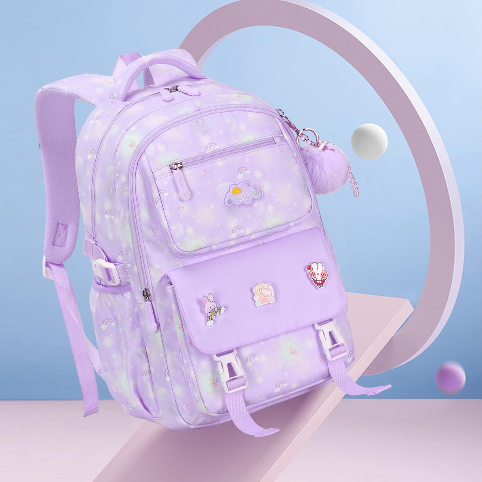 Stylish 15.6 Inch Waterproof School Backpack for Girls Ages 6-12 - Large Capacity Cute Purple Backpack for Kids - Perfect for School, Travel & Daily Use