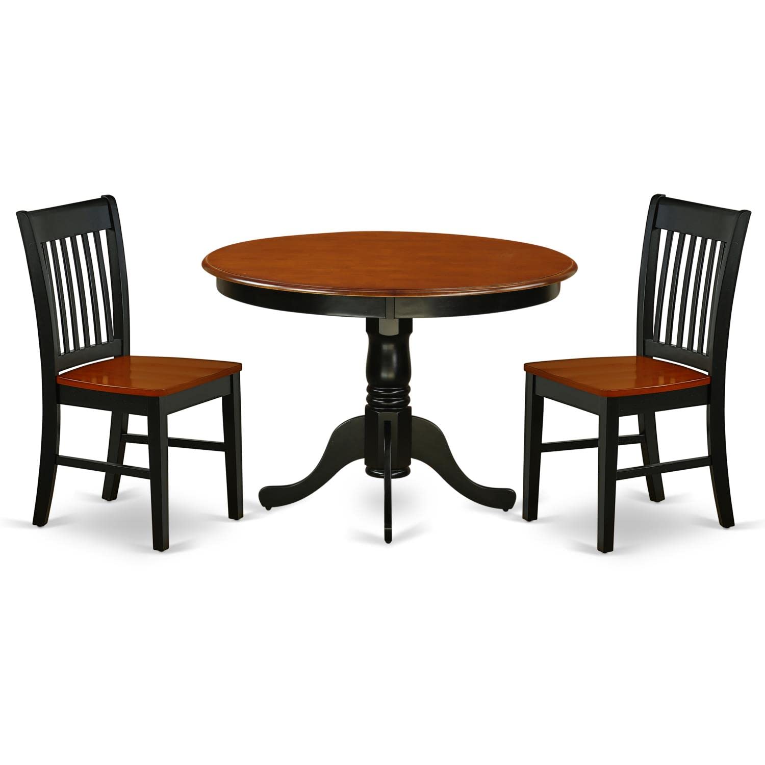 East West Furniture HLNO3-BCH-W 3-Piece Round Kitchen Dining Set with Pedestal Table & 2 Chairs, 42x42 Inch, Black & Cherry - Perfect for Small Spaces, Breakfast Nooks, and Cozy Apartments
