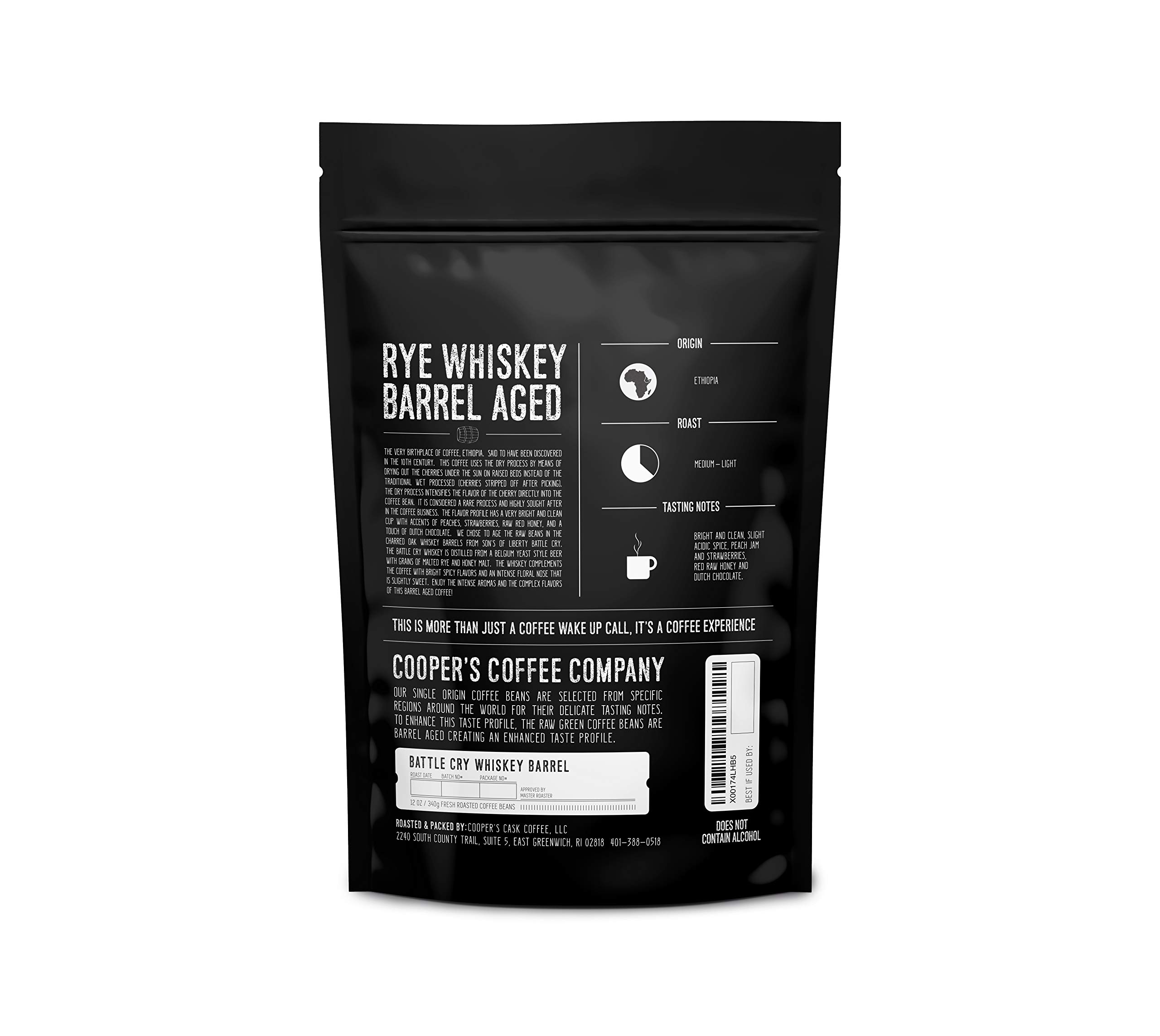 Rye Whiskey Barrel Aged Coffee - Single Origin Ethiopian Coffee Beans Aged in Rye Whiskey Casks, Freshly Roasted, Battle Cry Whiskey Flavor, 5lb Bag (Ground) - Perfect for Coffee Connoisseurs & Whiskey Lovers, Great for Gifts, Special Occasions & After-Dinner Enjoyment