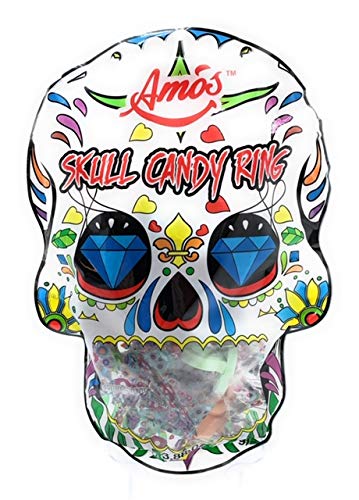 Amos Skull Candy Rings - 22 Count Individually Wrapped Halloween Treats for Parties, Trick or Treat, and Festive Celebrations