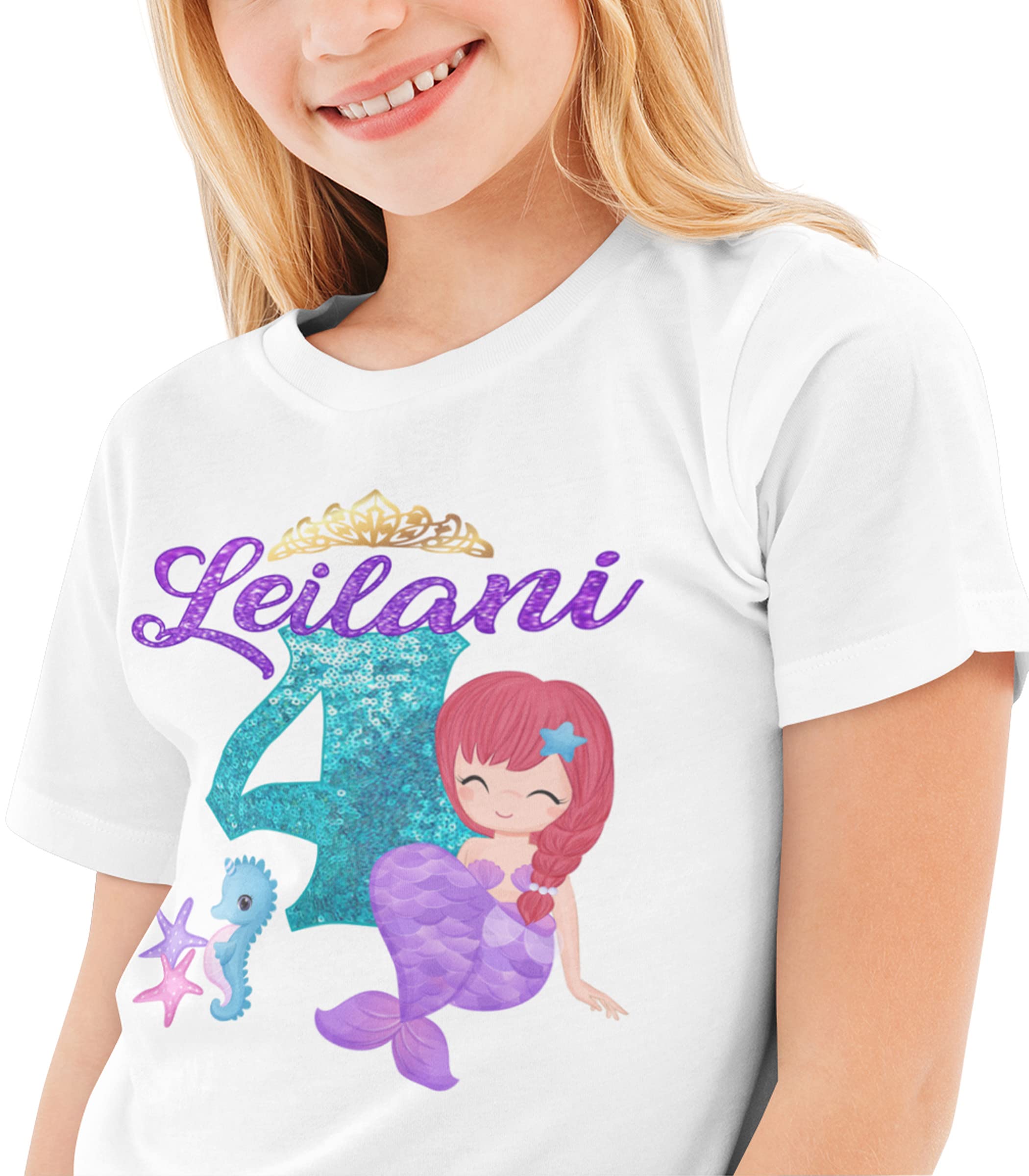 Mermaid Birthday Shirt for Girls - Little Mermaid & Unicorn Themed Cute Birthday Outfit (Size 5T, White) | Perfect for Birthday Parties, Dress-Up & Special Occasions