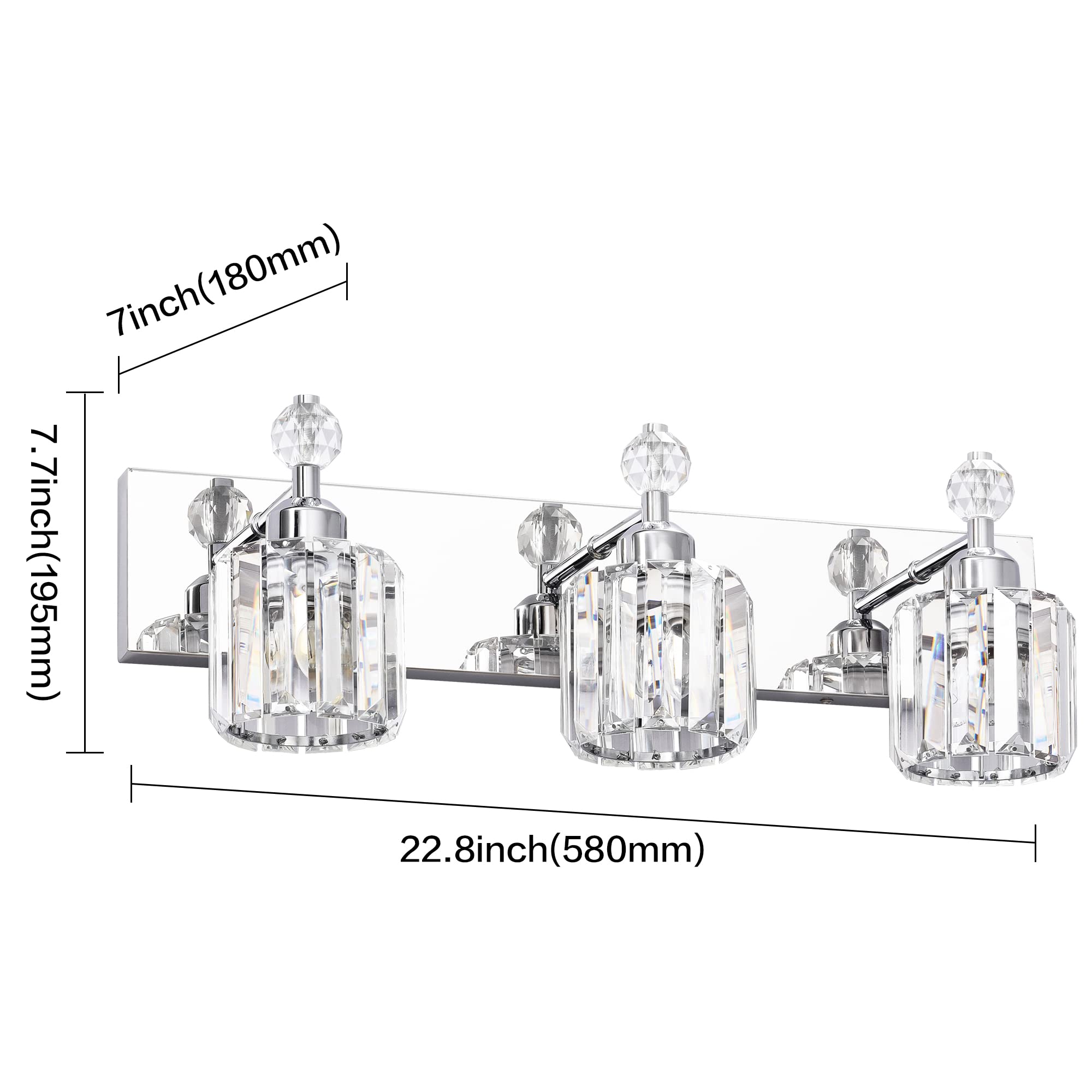 Modern Crystal Bathroom Vanity Light - Chrome 3-Light Fixture for Mirror Wall Mount - Perfect for Bathroom, Powder Room & Dressing Area Lighting