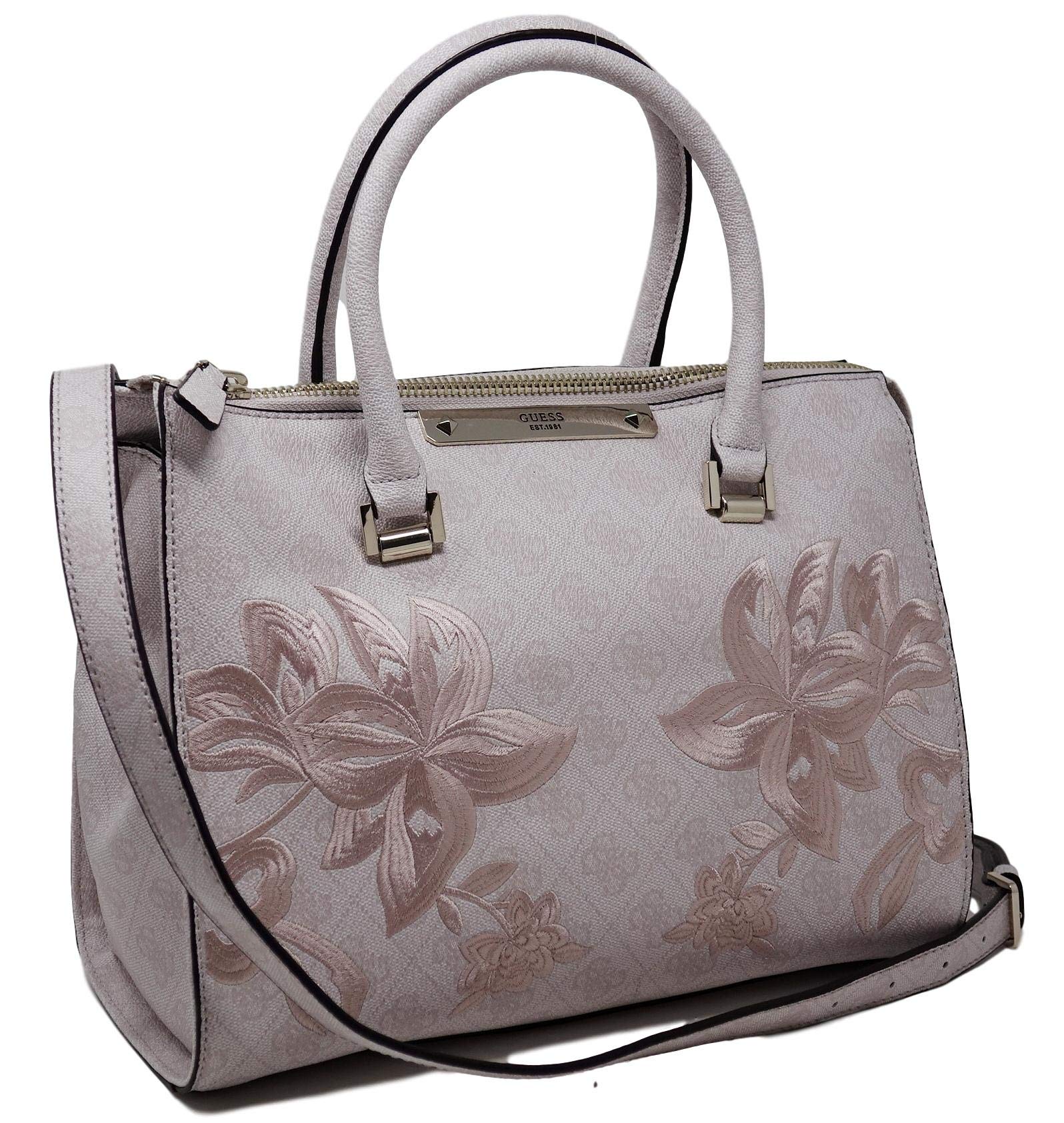 GUESS Women's Britta Floral Embroidery Crossbody Bag - Cement Color Fashion Shoulder Purse for Daily Use, Work, and Travel Accessories