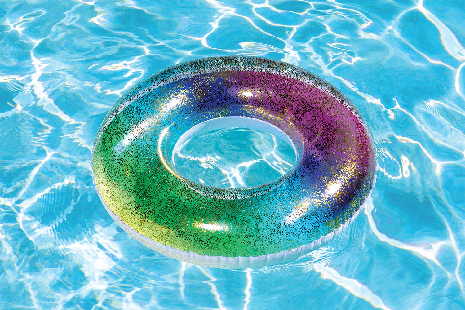 Poolmaster Rainbow Glitter Inflatable Swimming Pool Tube Float - Fun Summer Pool Party, Beach & Lake Floating Accessories for Adults & Kids