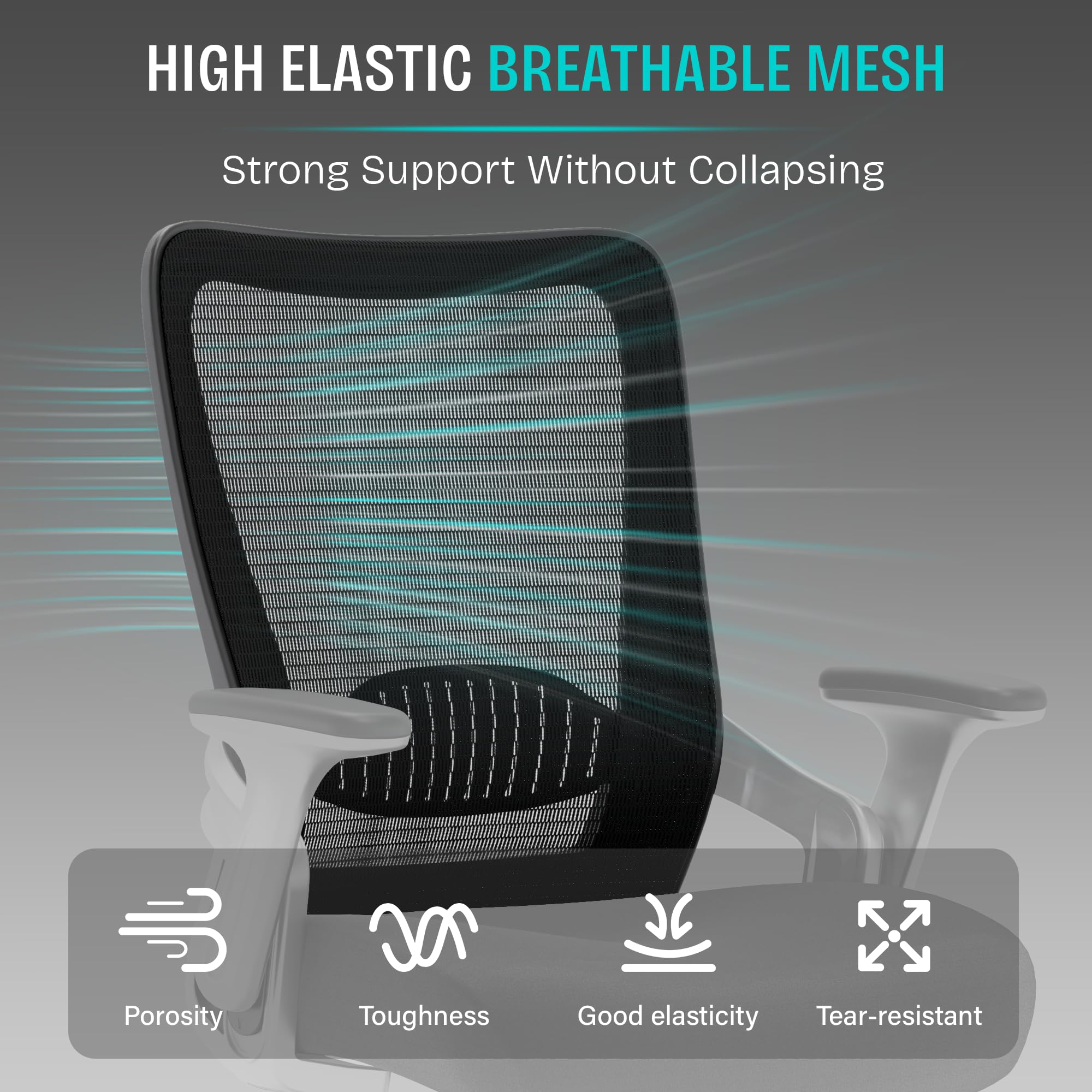 SUNNOW Ergonomic Office Chair - Adjustable Lumbar Support Mesh Computer Desk Chair with Flip-up Arms & Tilt Function - Wide Seat Executive Task Chair for Home Office - Perfect for Long Work Hours & Video Conferencing (Black)