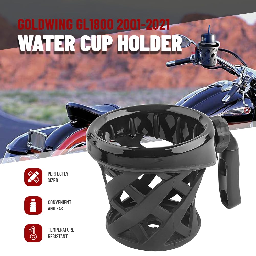 NEWSMARTS Universal Handlebar Drink Holder Cup Mount - Compatible with Honda Goldwing GL1800/GL1800 Trike (2001-2021) & F6B (2013-2021) - Black - Perfect for Motorcycle Rides, Road Trips & Outdoor Adventures