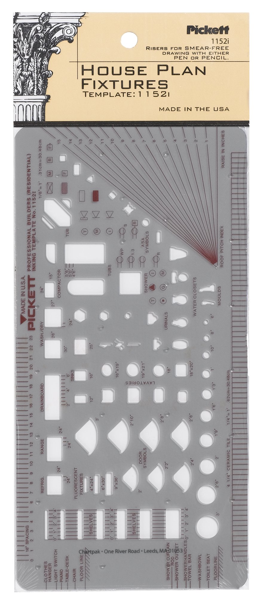 1/8 Inch Scale Pickett House Plan Fixtures Template for Kitchen and Bathroom - Perfect for DIY Home Renovation, Architectural Design, and Model Building Projects (1152I)