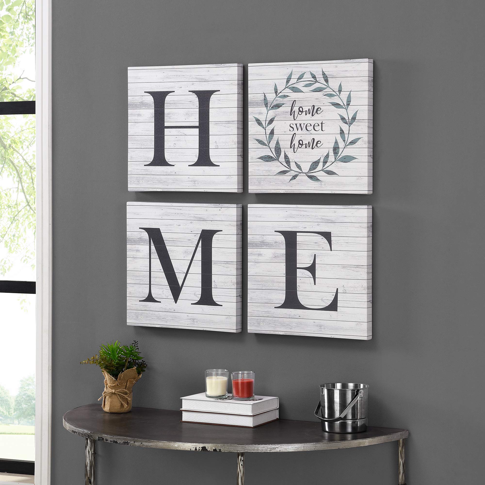 FirsTime & Co. Home Sweet Home Farmhouse Canvas 4-Piece Wall Art Set - American Handcrafted, Distressed White, 30