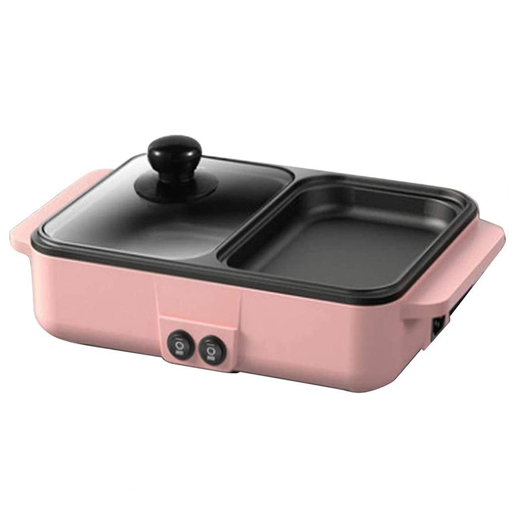 JIAX Indoor Electric Smokeless Grill with Glass Lid - Portable 2-in-1 Hot Pot & BBQ Grill with Removable Griddle Plates - 110V/220V Household Electric Grill - Dishwasher Safe - Perfect for Family Gatherings, Indoor BBQs, and Small Kitchen Cooking
