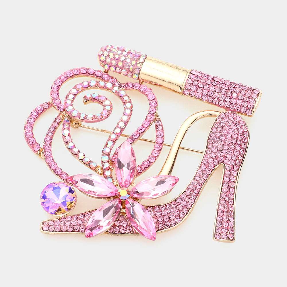 Elegant Pink Rhinestone High Heel Lipstick Brooch Pin - Fashion Jewelry Accessory for Women | Perfect for Parties, Weddings & Gift Giving