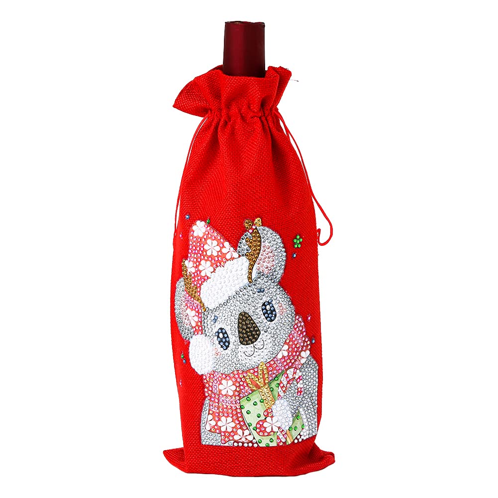 Christmas Wine Bottle Bags - Diamond Painting Rhinestone Champagne Gift Covers for Holiday Decor, Koala Design Wine Bottle Sleeves | Perfect for Christmas Parties, Sweater Decorations & Festive Gifts (TB015)