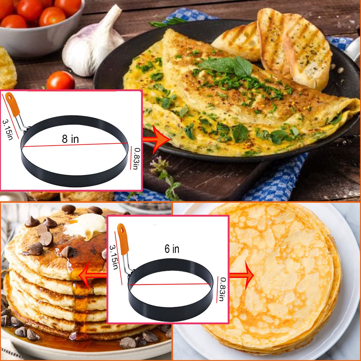 6-Pack Non-Stick Stainless Steel Egg Rings Set - 8