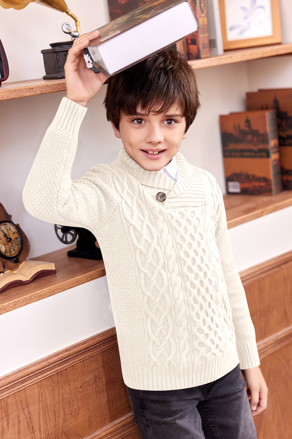 Makkrom Toddler Pullover Sweater - Shawl Collar Cable Knit Long Sleeve Warm Sweater for Boys & Girls | Cozy Winter Fall Spring Outwear for Playdates, School & Family Photos