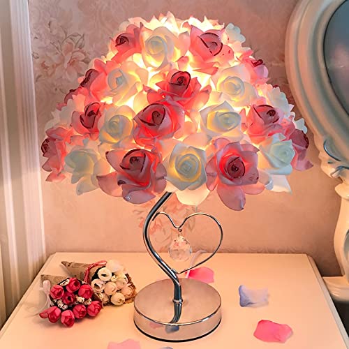 European Style Modern LED Table Lamp - Romantic Rose Flower Night Light for Bedroom, Wedding & Party Decor - Pink Sleep Lighting for Bedside, Home Atmosphere