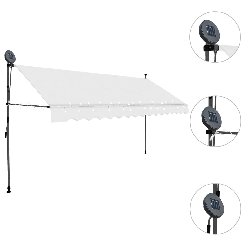 vidaXL Manual Retractable Awning with LED Lights, 118.1 Inch Cream - Perfect for Patio, Deck, and Outdoor Shade Cover