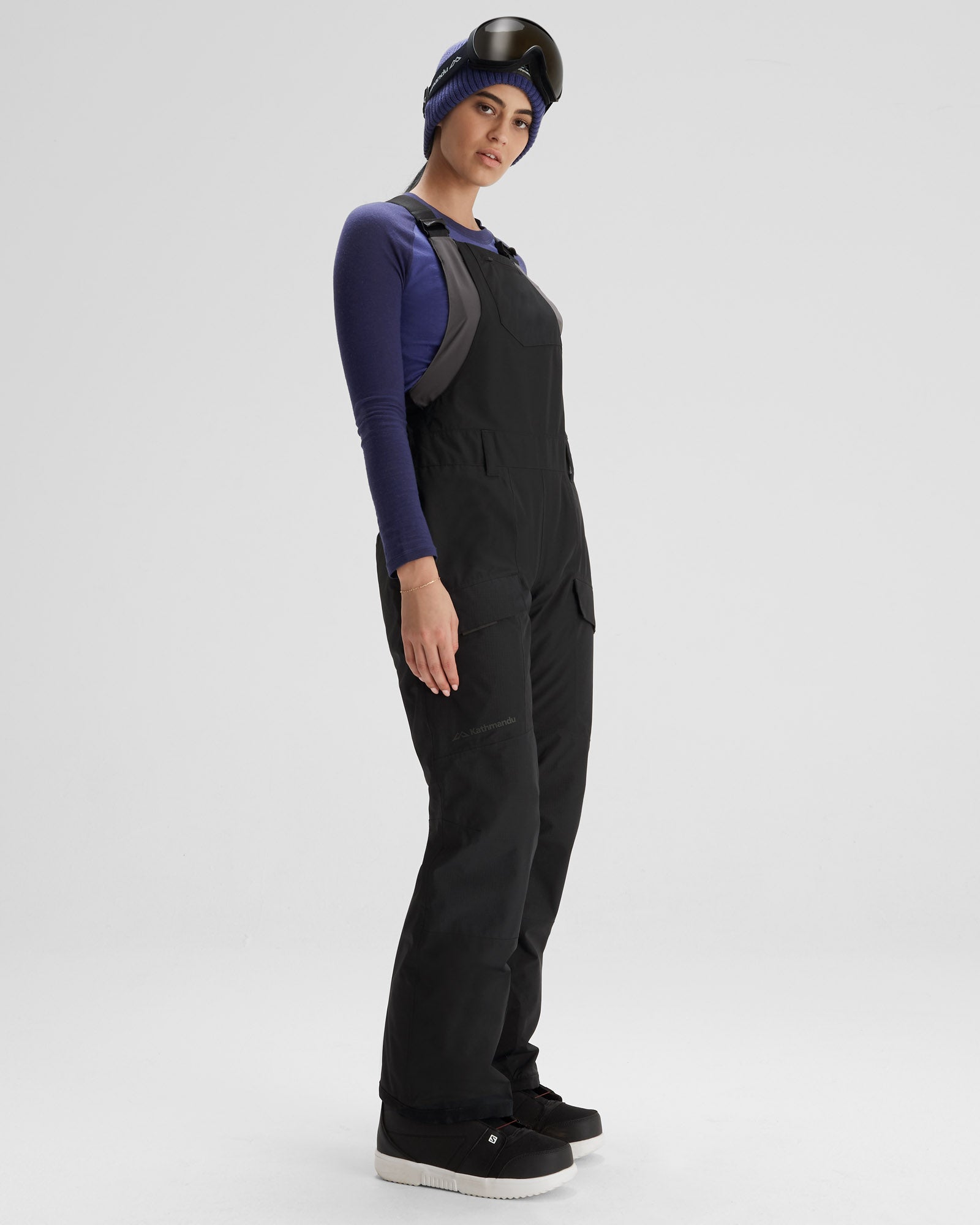 PWDR Days Women's 2-Layer Insulated Bib Overalls - Waterproof Snow Pants for Skiing, Snowboarding & Winter Outdoor Activities (Black Stingray)