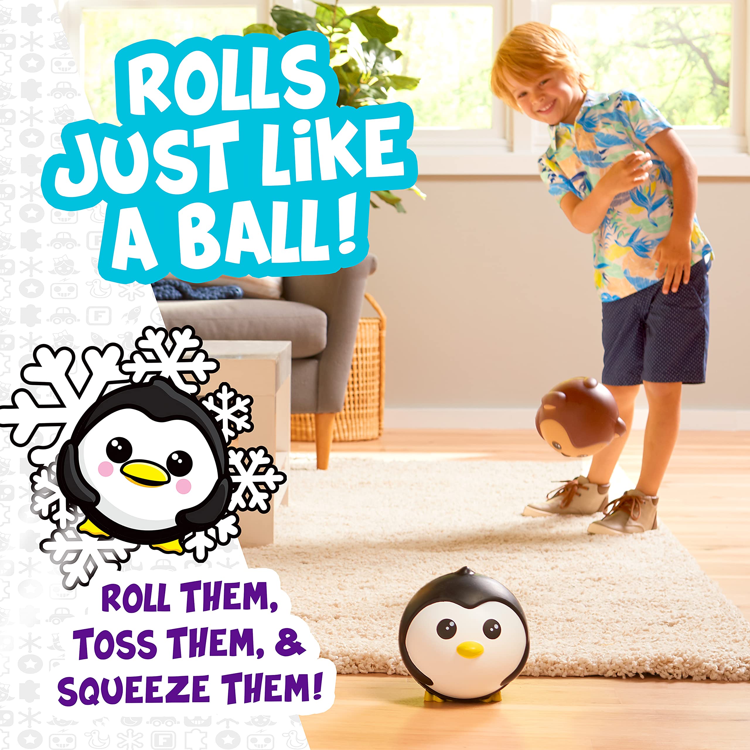 Franklin Sports Animal Ball Friends - 6 Inch Soft Foam Balls Set with Cute Pepper Penguin - Squishy Safe Balls for Kids Indoor/Outdoor Play, Pet Toys, Birthday Gifts (Black)