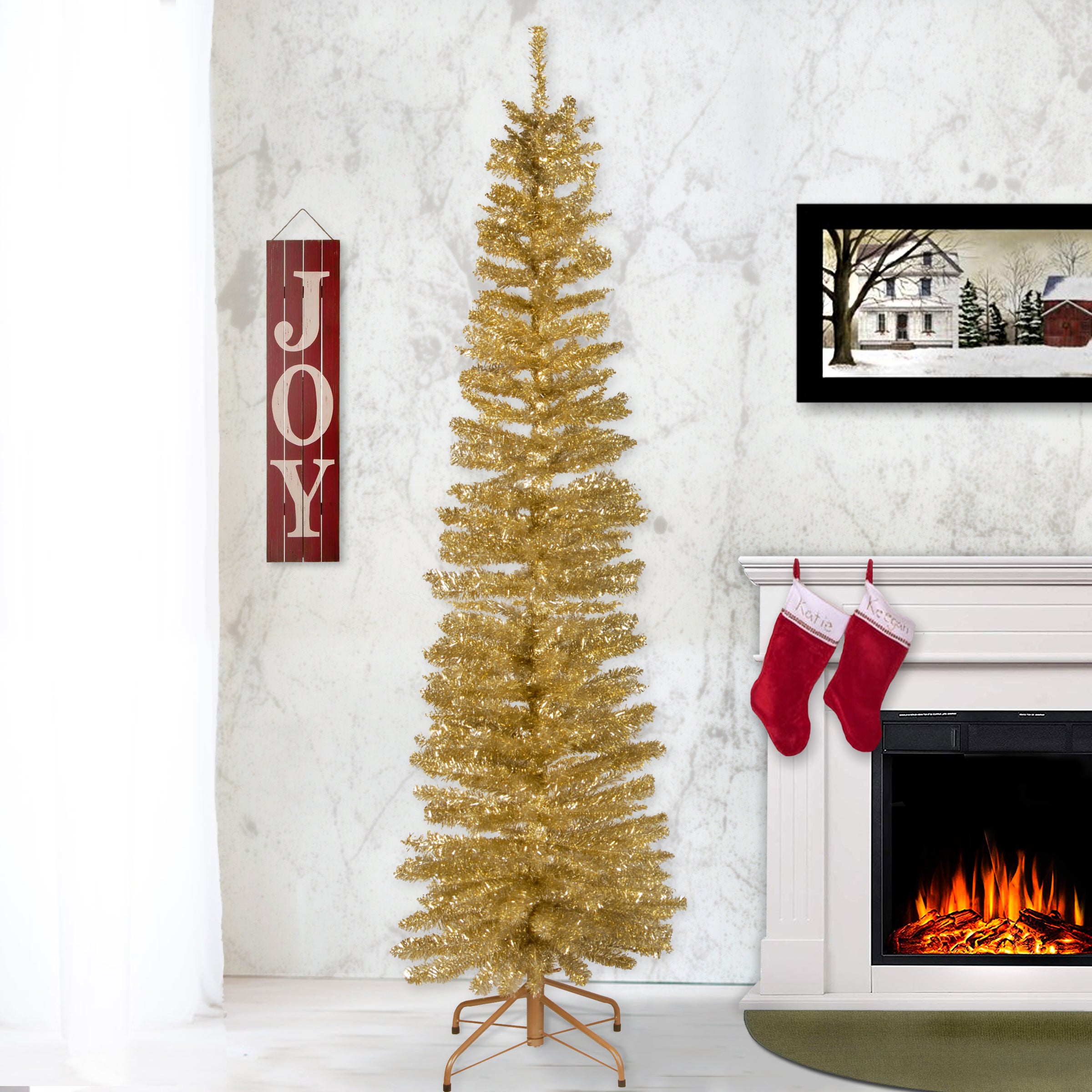 6 ft. Champagne Tinsel Christmas Tree - Premium Holiday Decor for Home, Office & Party | Sparkling Festive Decorations for Xmas, New Year & Winter Celebrations