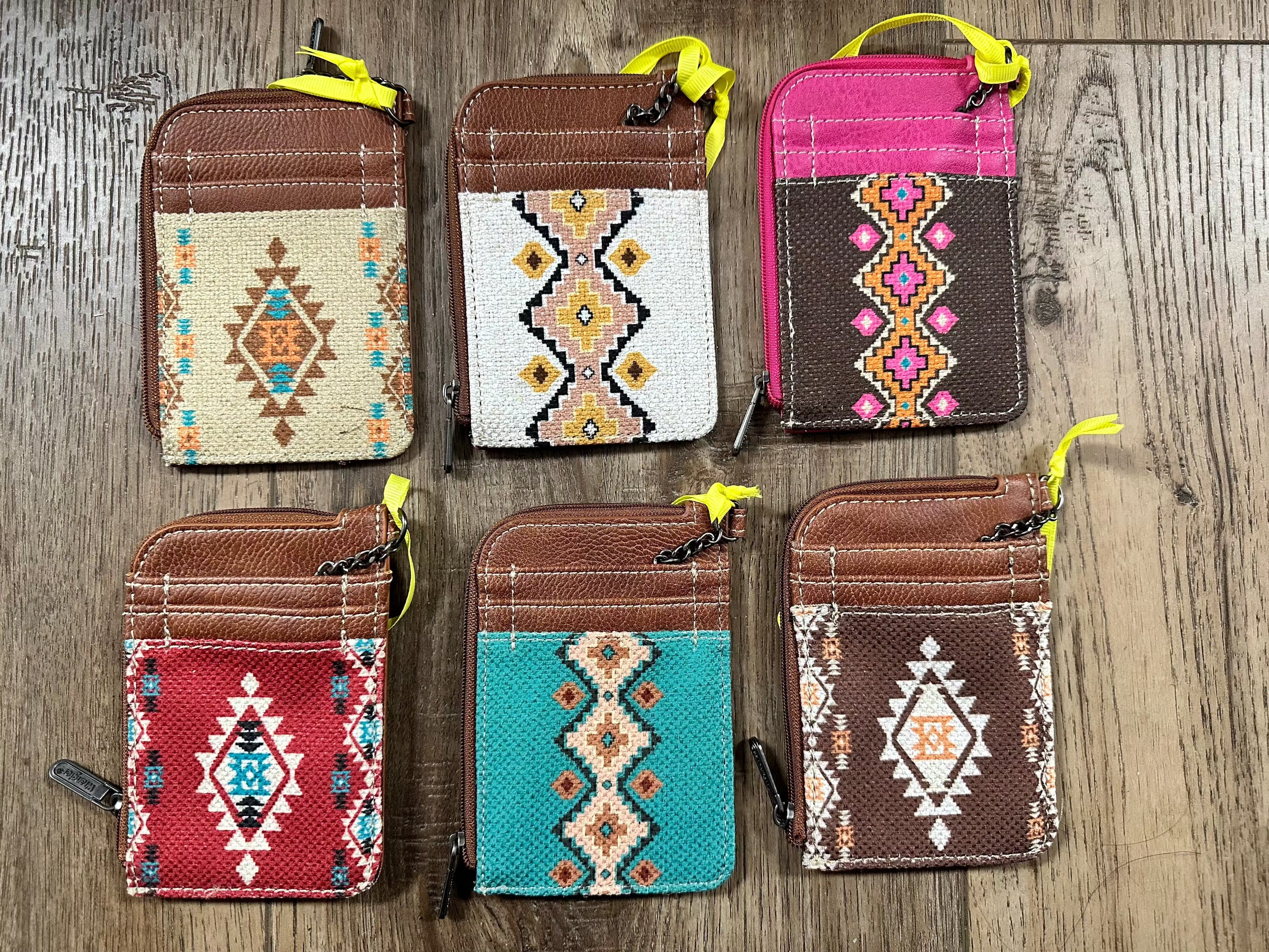 Wrangler Southwestern Genuine Leather Card Holder for Men & Women - Slim RFID Blocking Wallet for Credit Cards & ID - Perfect for Travel, Work, and Everyday Use