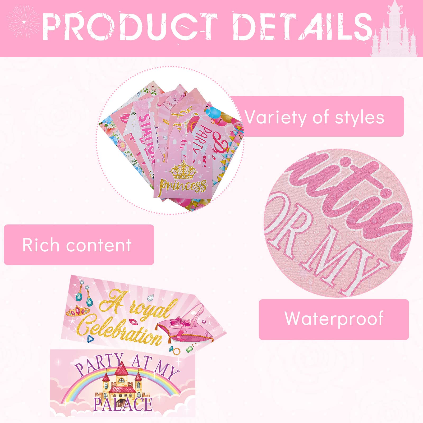 20-Piece Princess Birthday Party Decorations Set - Welcome Sign, Queen Directional Signs & Castle Decor for Girls Birthday, Baby Shower (10 Styles) | Perfect for Princess-Themed Parties, Baby Showers & Royal Celebrations