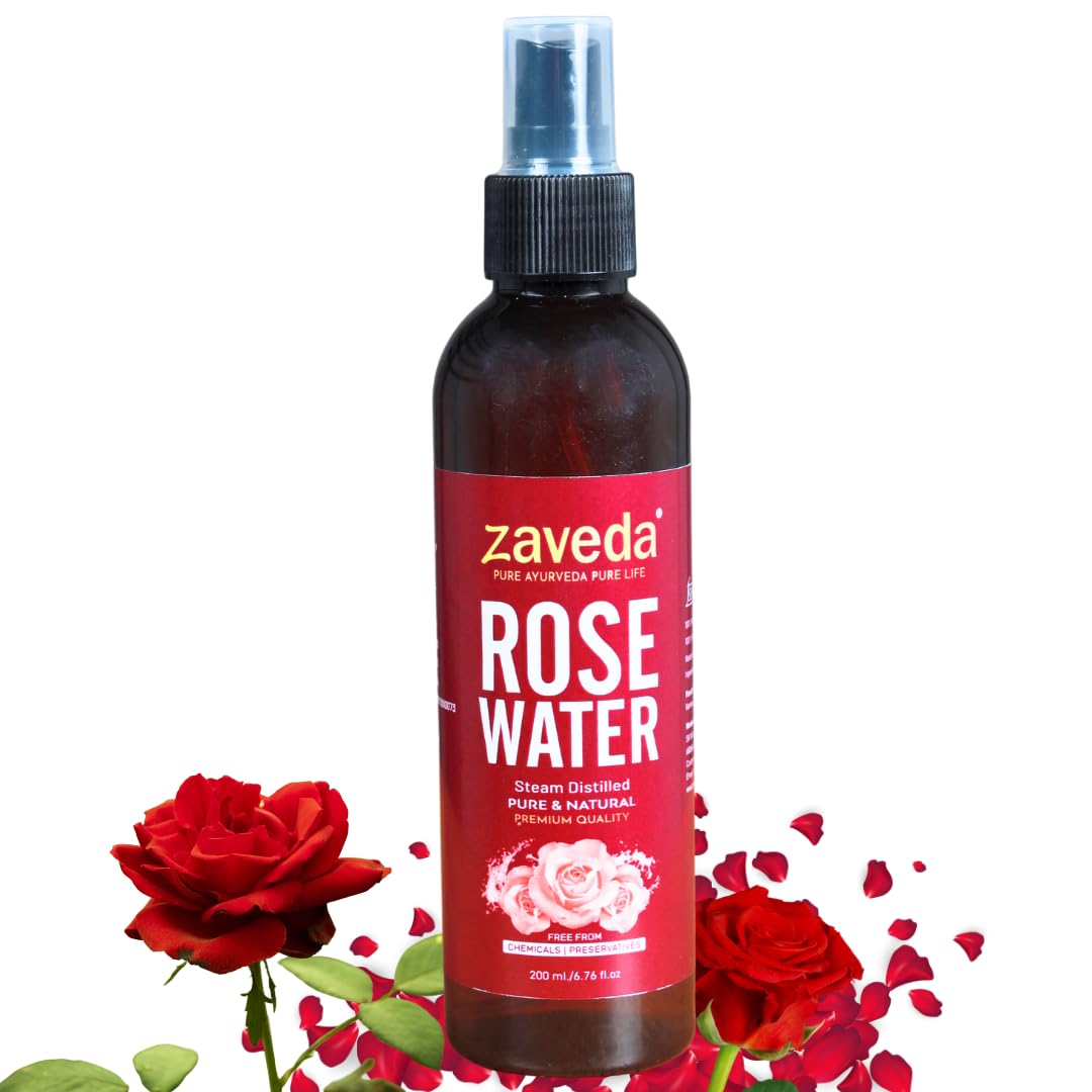 ZAVEDA Pure & Natural Rose Water Facial Mist 200ml | Organic Steam Distilled Rosewater Toner | Chemical-Free Gulab Jal for Hydrating & Refreshing Skin | Perfect for Daily Skincare, Makeup Setting & After Sun Care