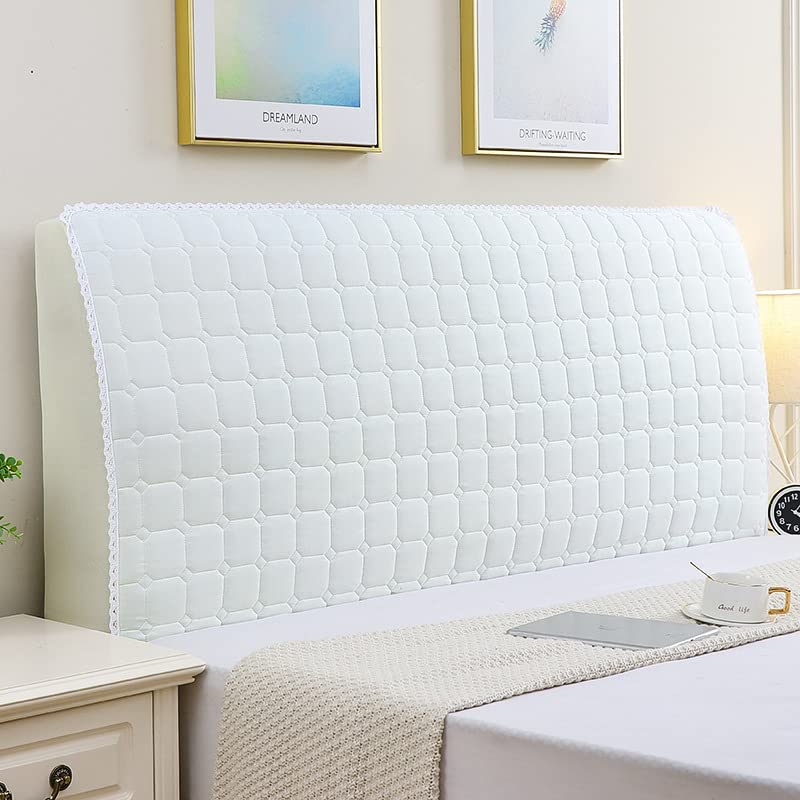 Quilted Headboard Slipcover for King, Queen, Full & Twin Beds - Dustproof Elastic Protective Cover (White, 200cm) - Perfect for Bedroom Decor & Mattress Protection