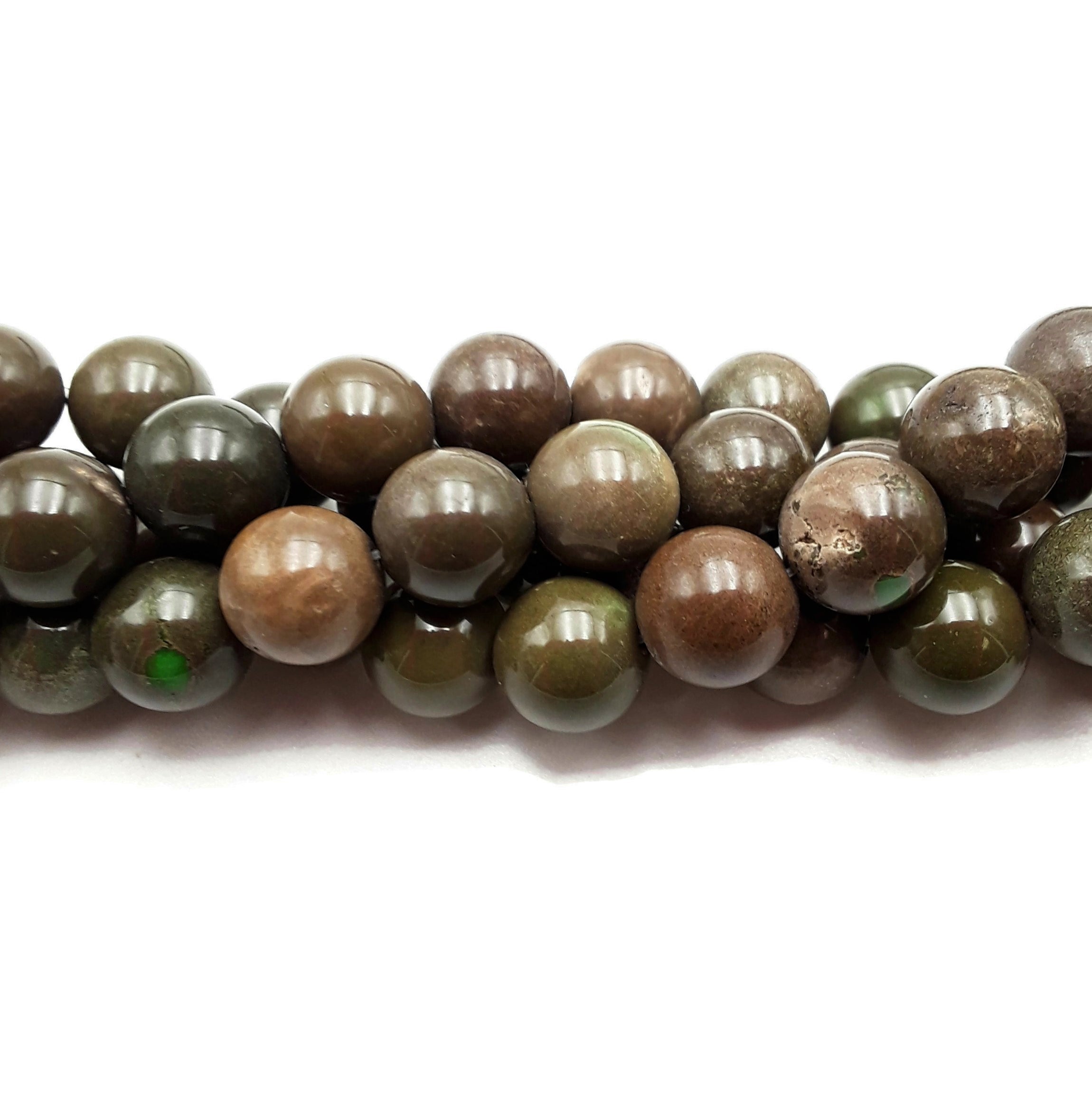 Natural Brown Green Geothite Chrysoprase Smooth Round Beads - 12mm 15.5 Inch Strand for Jewelry Making, DIY Bracelets & Necklaces - Healing Crystal Beads for Meditation & Energy Balancing