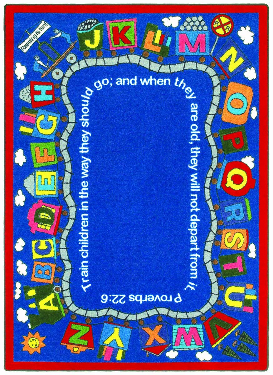 Joy Carpets Faith-Based Bible Train Kids Rug - Round 7'7