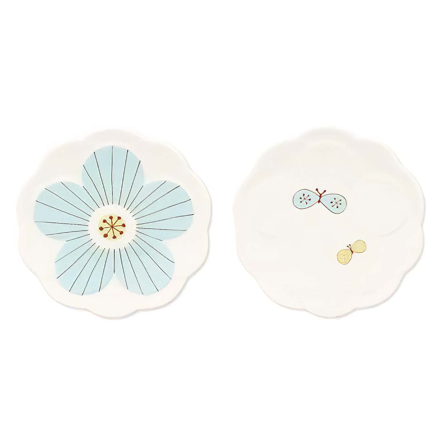 Harekutani Porcelain Flower Small Plate Set (2 Plates) - Elegant Japanese Style Appetizer Dishes for Desserts, Sushi & Home Decor