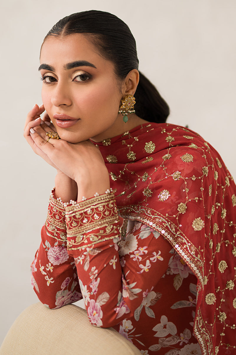 CRIMSON GLOW 3-Piece Embroidered Silk Suit for Women | Luxury Formal Wear | Perfect for Weddings, Parties & Special Occasions