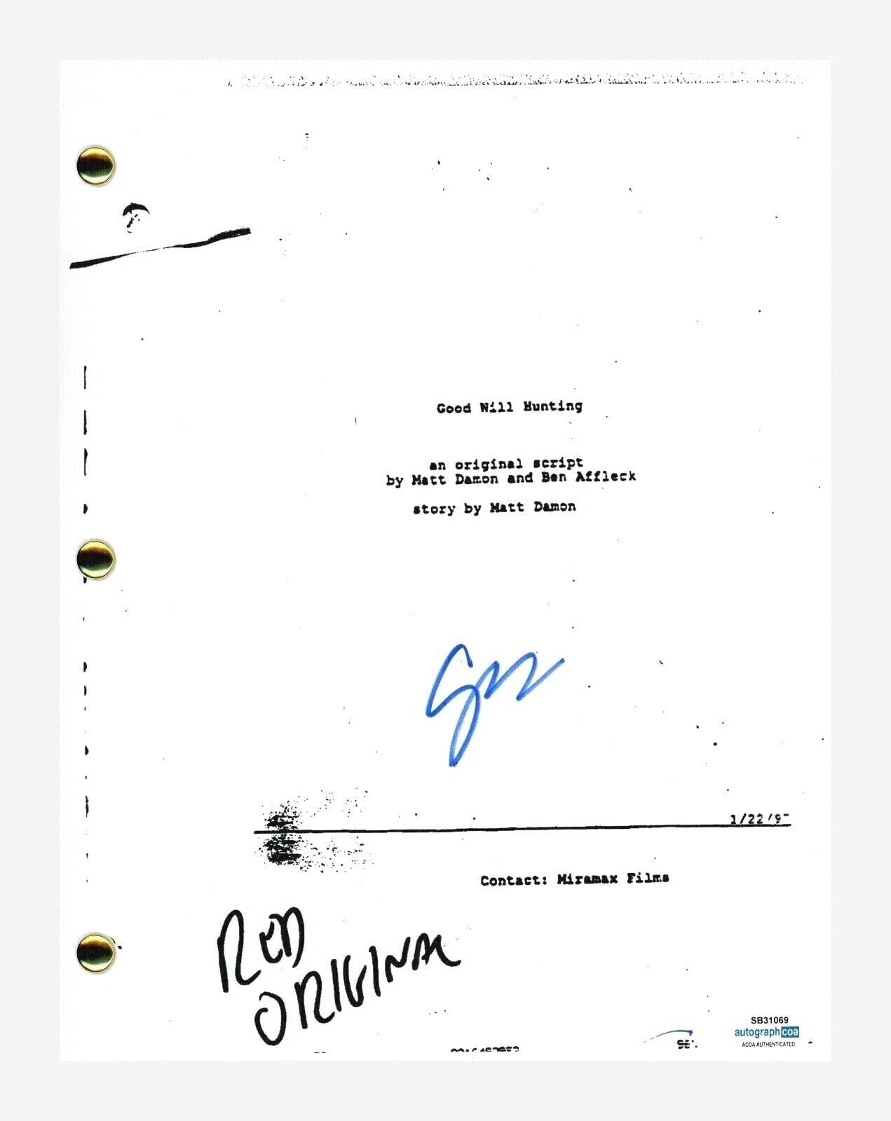 Gus Van Sant Signed Autograph - Good Will Hunting Movie Script Screenplay with ACOA COA Certificate - Perfect for Film Memorabilia Collectors & Movie Fans Display