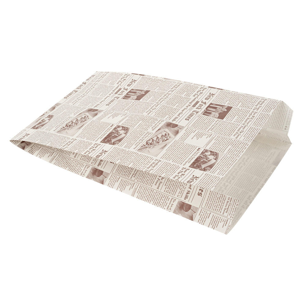 Eco-Friendly Sepia Newsprint French Fry & Snack Bags - 7x3x11 Inches, 100 Count Bulk Pack - Perfect for Food Trucks, Movie Nights & Party Snacks