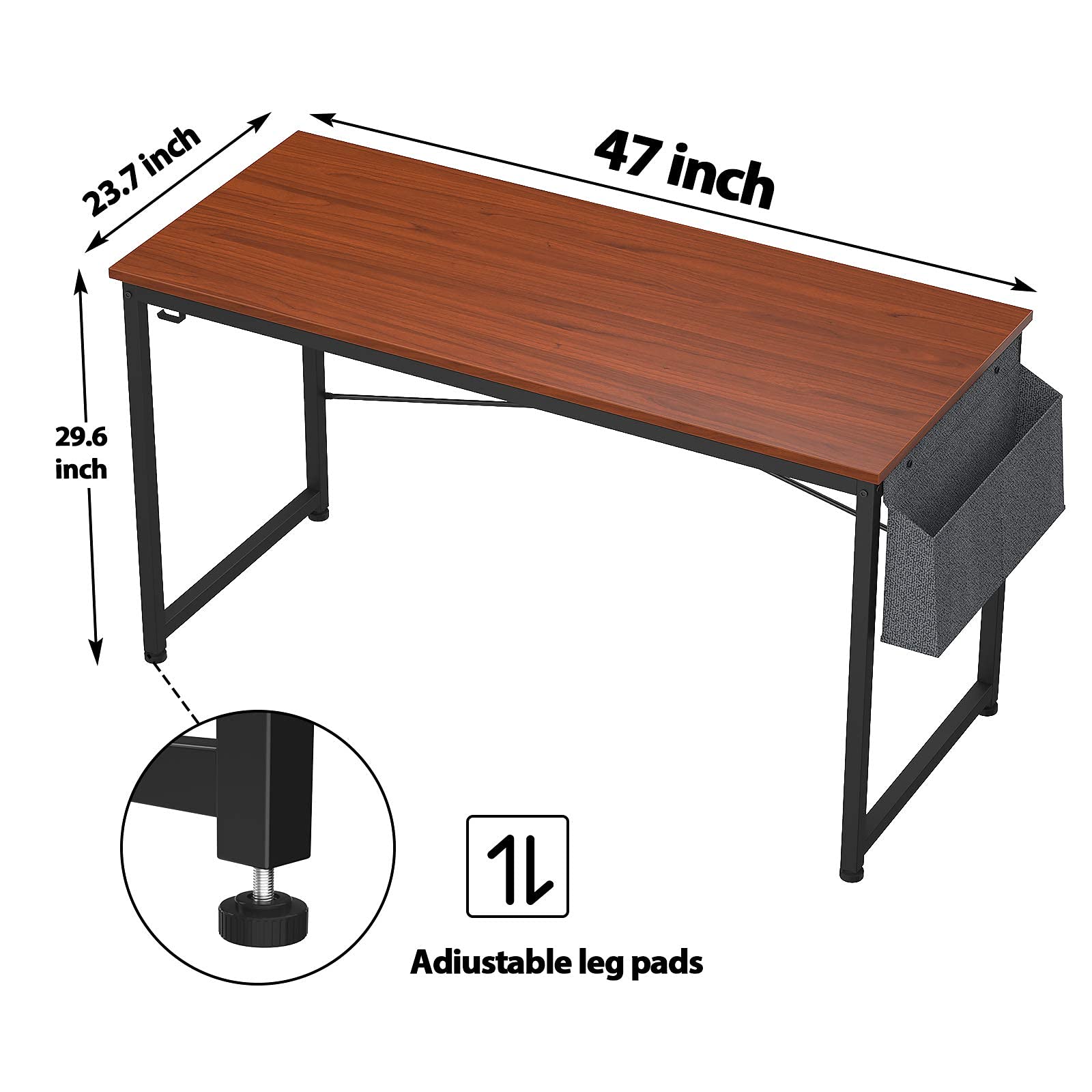 HomVent 47 Inch Modern Computer Desk - Home Office Writing Study Table with Storage Bag, Waterproof & Durable Teak Finish - Perfect for Small Spaces, Remote Work & Online Learning