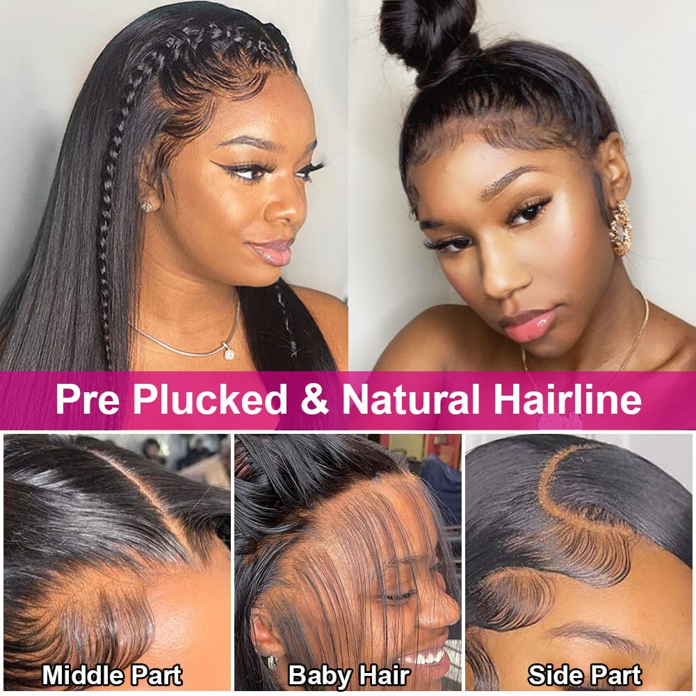 13x4 HD Transparent Lace Front Wigs Human Hair - Pre Plucked with Baby Hair, 180% Density Brazilian Straight Human Hair Wigs for Black Women | Natural Hairline, Black Color, 24 Inch | Perfect for Daily Wear, Special Occasions & Protective Styling