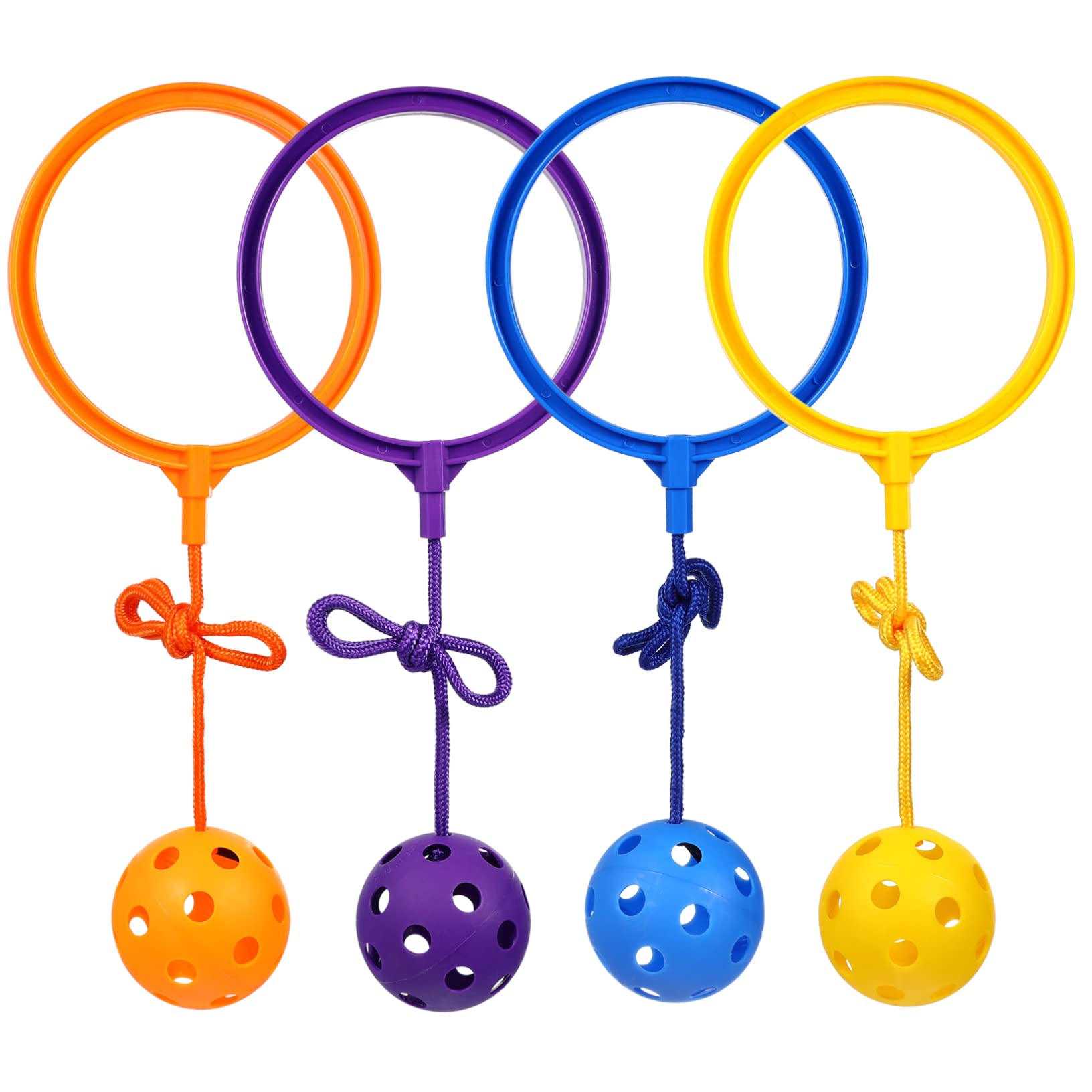 4 Pcs Bouncing Ball Set - Outdoor Play Toys for Kids, Jumping & Swinging Ball, Skip Ball, Jump Rope, Sports Activity Toy, Durable Plastic Ankle Balls for Children - Perfect for Backyard Games, Playground Fun & Outdoor Exercise