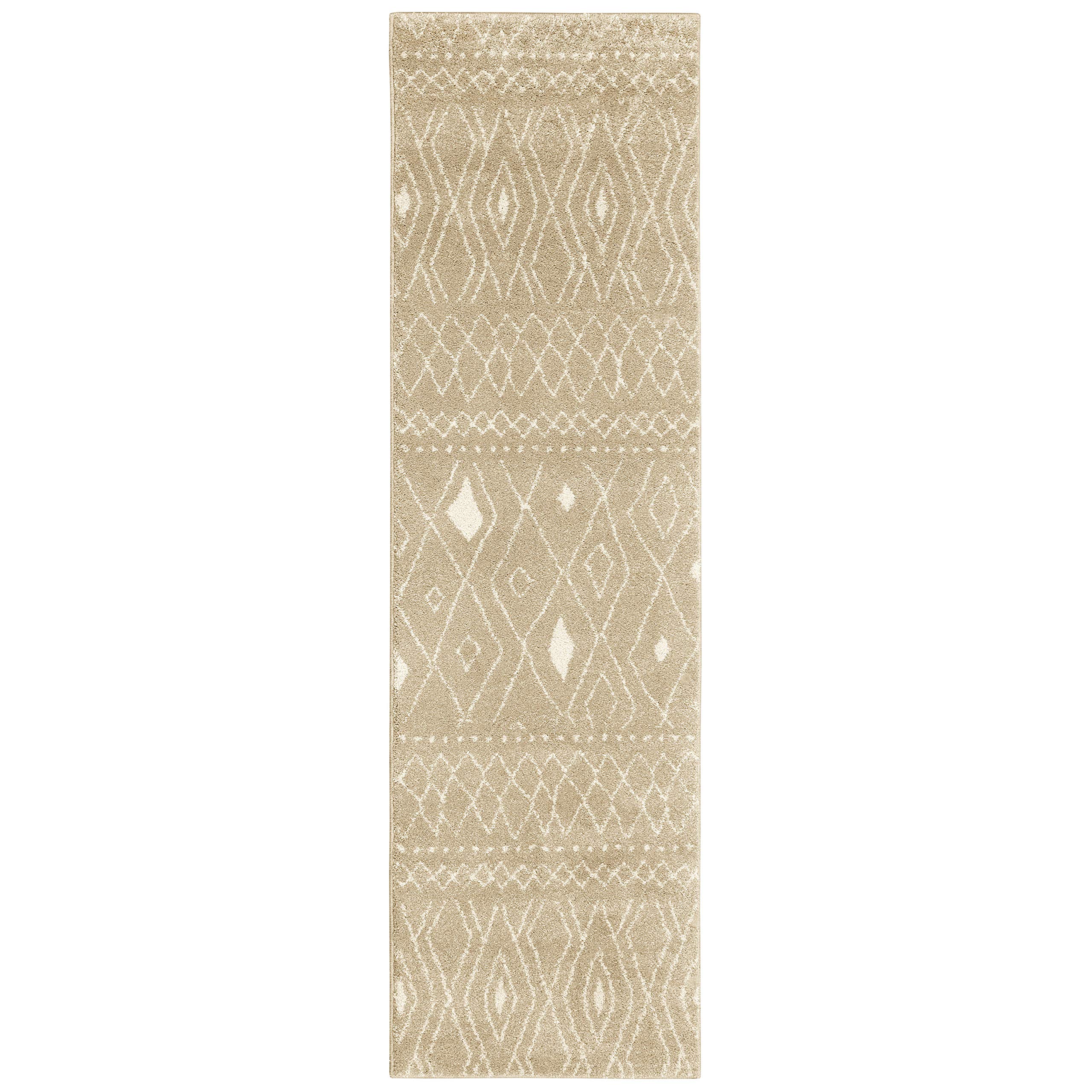 Solo Rugs Lyla Contemporary Geometric Area Rug 2' x 8' Sand Ivory - Modern Floor Covering for Living Room, Bedroom & Office Decor