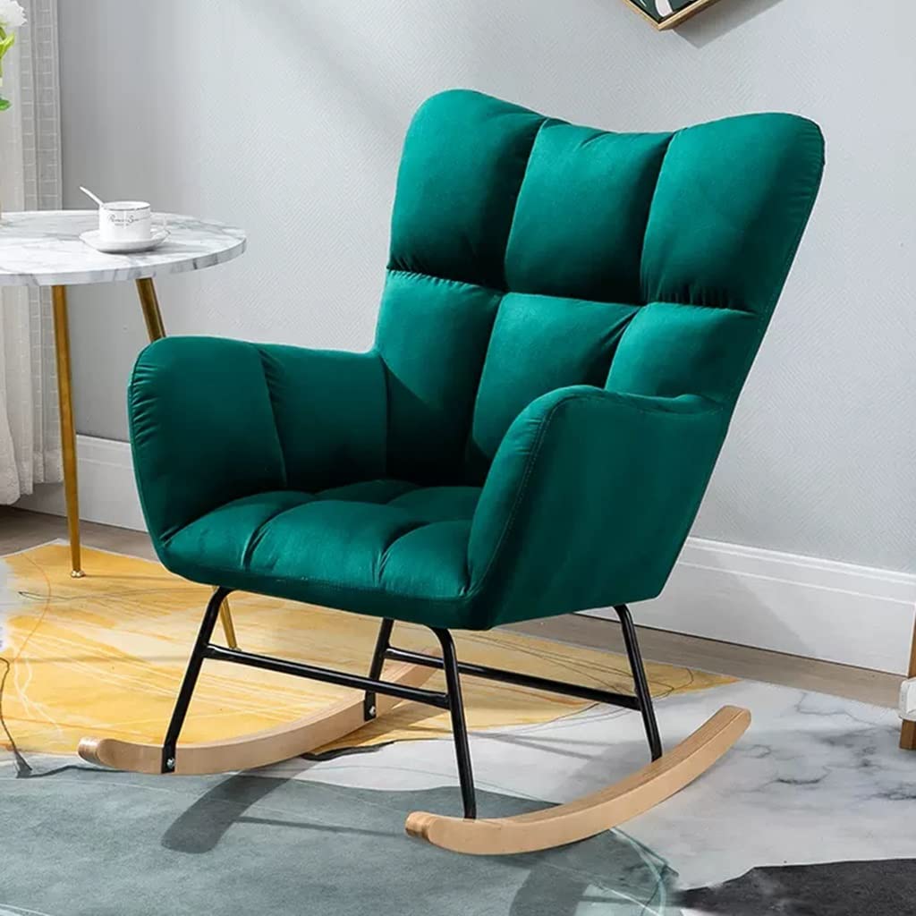 Modern Nursery Rocking Chair - High Back Teddy Fabric Upholstered Glider Rocker with Armrests, Comfortable Accent Chair for Baby Nursery, Living Room, Bedroom - Perfect for Breastfeeding, Reading & Relaxing (Green)