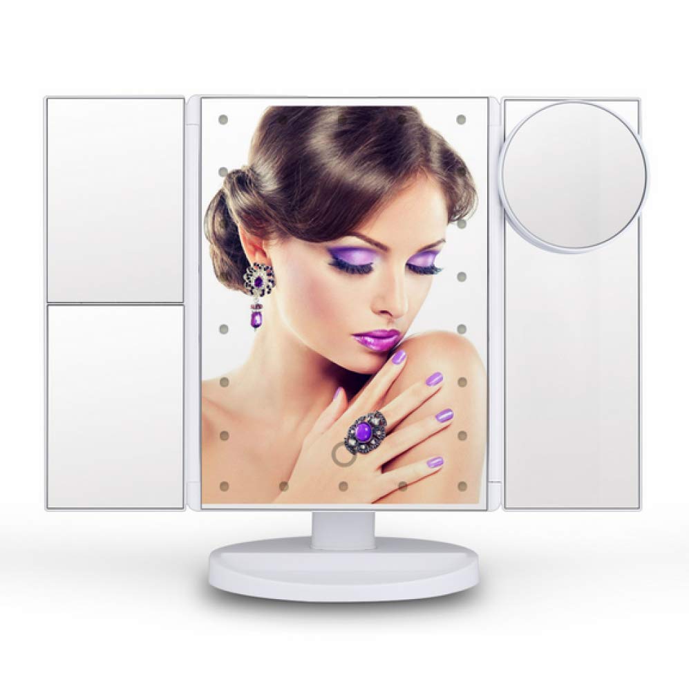 XINYU Tri-Fold LED Makeup Mirror with Touch Screen & Adjustable Lighting - 180° Rotating Vanity Mirror with Magnification for Makeup, Shaving & Skincare | Portable Desktop Cosmetic Mirror for Home, Bathroom & Travel (White)