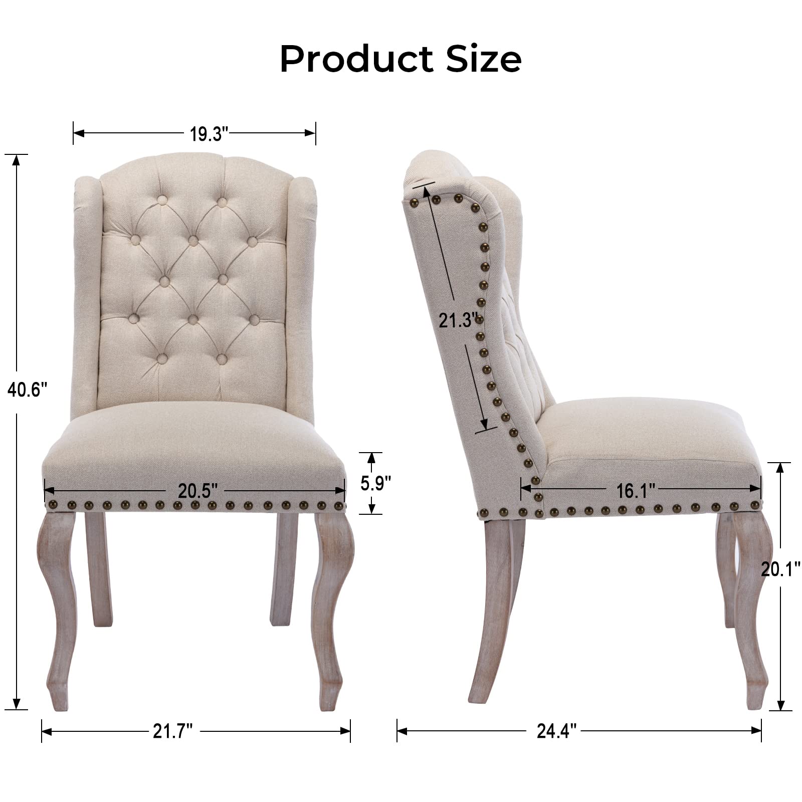Mid Century Modern Accent Dining Chairs Set of 2 - Upholstered Parsons Wingback Chairs with Solid Wood Legs, Tufted Side Chairs for Kitchen, Dining & Living Room in Linen Cream - Perfect for Home Decor, Entertaining & Small Space Dining