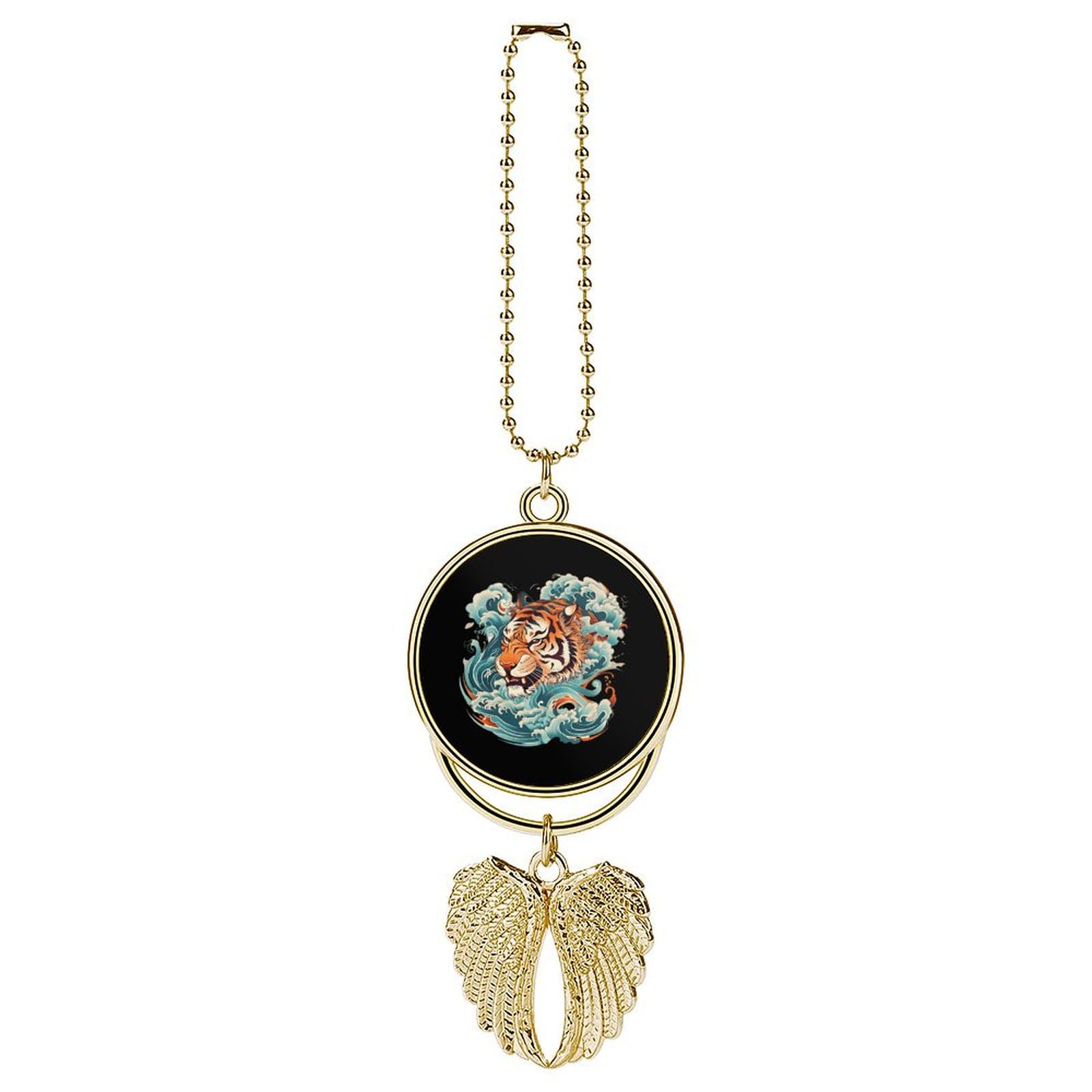 Japanese Tiger Head Wave Car Hanging Ornament - Rearview Mirror Swing Decor with Angel Wings, Lucky Charm Gift for Safe Travel & Vehicle Protection (Perfect for Cars, Trucks, SUVs & Home Decor)