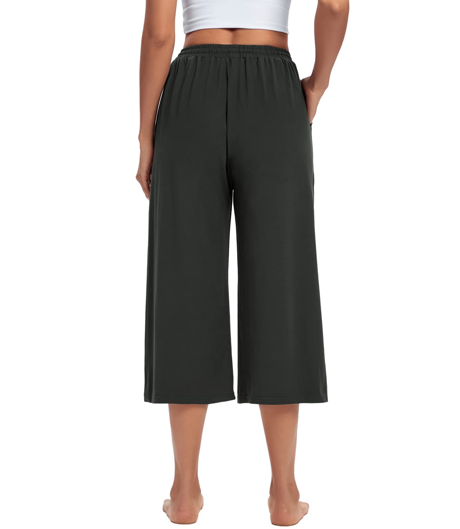 ASIMOON Women's Wide Leg Yoga Pants - High Waisted Drawstring Lounge Capris with Pockets - Comfortable Loose Fit Workout Sweatpants for Yoga, Running, Gym & Casual Wear