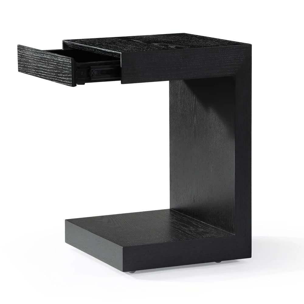 ZURI Cole Black Oak Side Table with Drawer - Nightstand, End Table, or Bedside Table for Living Room, Bedroom & Office