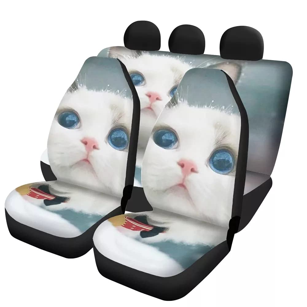 Cute Kitty Print Universal Car Seat Covers Set - Fits Most Vehicles, SUVs & Sedans | Waterproof & Non-Slip Car Seat Protector | Perfect for Pet Owners, Daily Commute & Road Trips