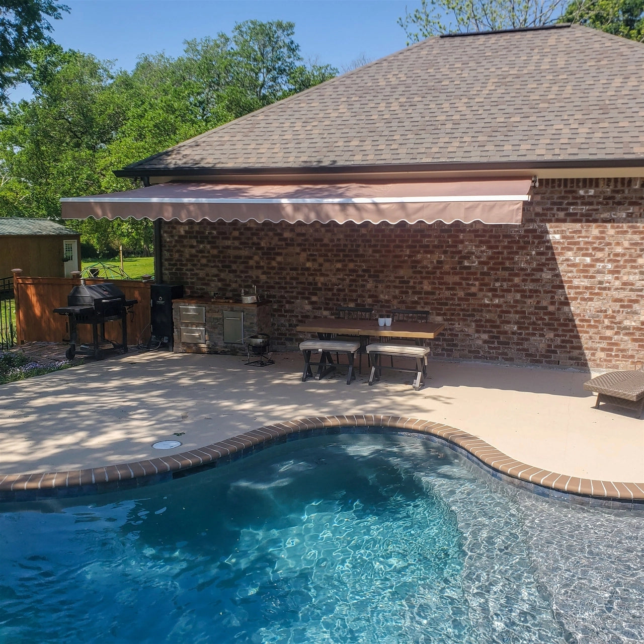 Aleko 10x8 Feet Motorized Retractable Patio Awning - White Sand Frame for Outdoor Shade & Sun Protection - Perfect for Backyard, Deck, and Poolside Relaxation