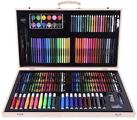 XUERUIGANG 180-Piece Deluxe Wooden Art Set with Markers, Acrylic & Watercolor Paints, Colored Pencils - Complete Painting & Drawing Kit for Adults & Kids Ages 6+ | Perfect Gift for Artists, Students & Creative Projects at Home, School or Studio