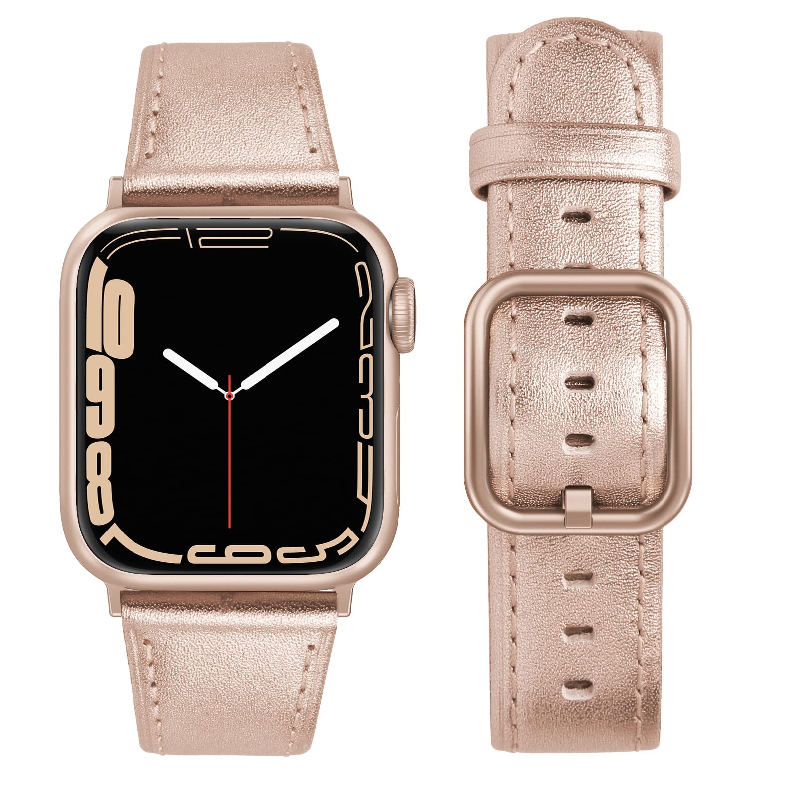 FUZVOL Genuine Leather Apple Watch Band Compatible with 38mm 40mm 41mm iWatch Series 8/7/6/5/4/3/2/1/SE - Rose Gold Replacement Strap for Women | Perfect for Work, Gym & Everyday Fashion Accessory